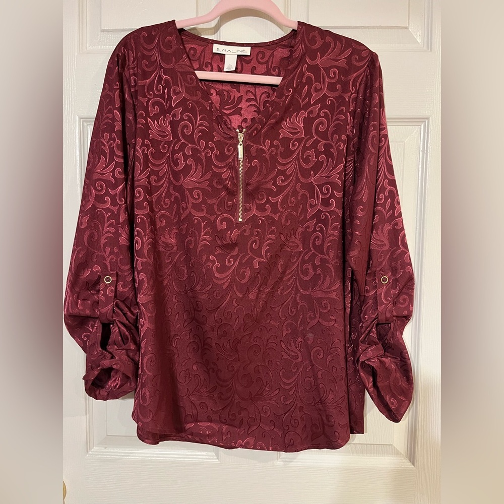 Emaline Elegant Burgundy Women's Top Large